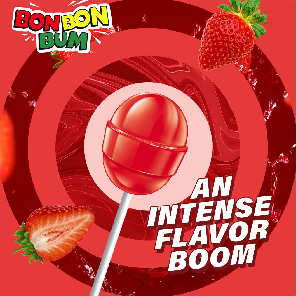Colombina Bon Bon Bum Lollipops W/Bubble Gum Center, Strawberry Flavor, Individually Wrapped, Ideal For Party Favors And Gifts, 2 Pack (48 Count)