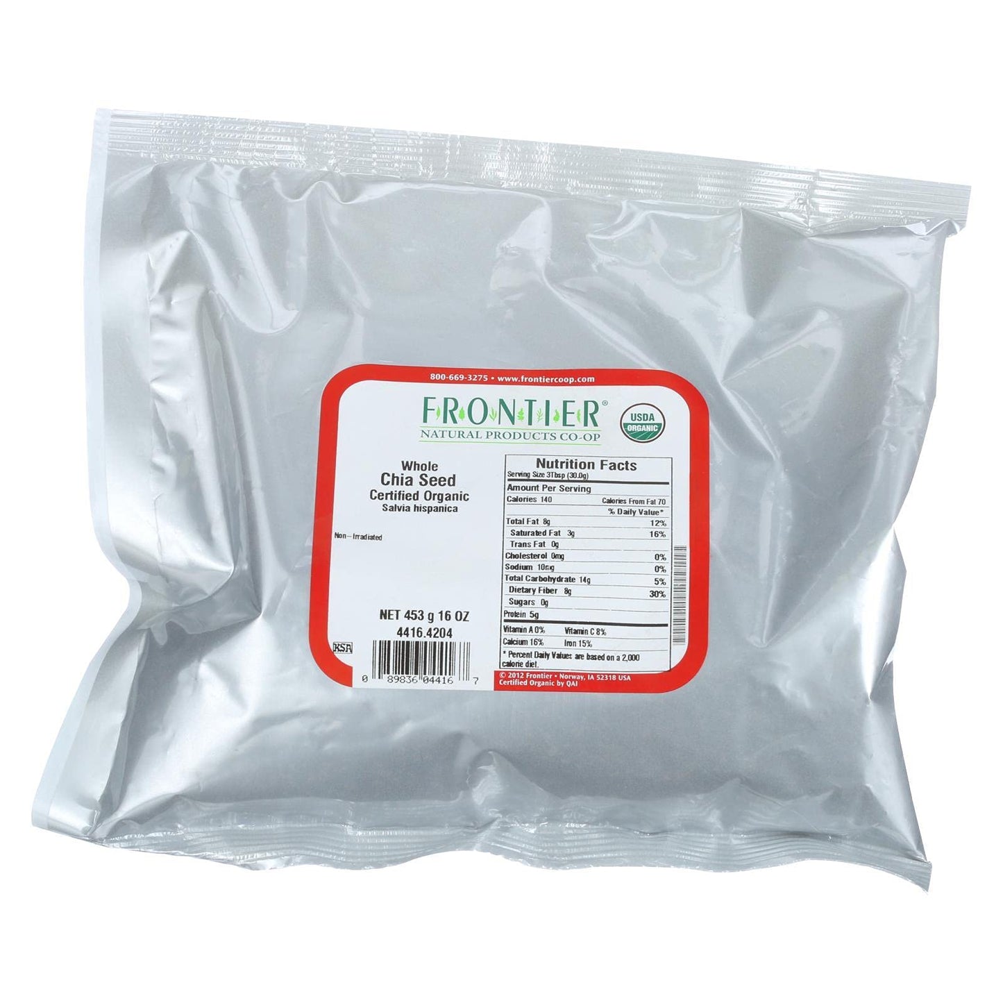 Frontier Herb Chia Seed, Organic, Whole, Bulk, 1 Pound