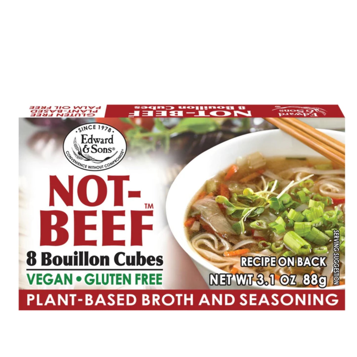 Edward & Sons Vegan Beef Bouillon Cubes - Vegan Broth Cubes, Gluten Free, No Trans Fat, Use in Soups, Stews and Pilafs (8 Cubes