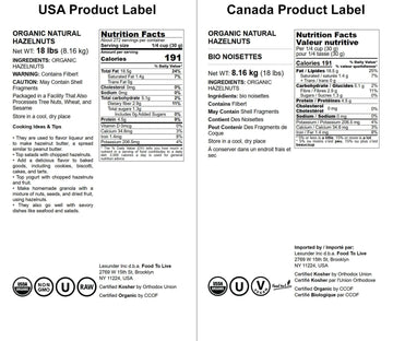 Food To Live - Organic Hazelnuts, 18 Pounds Non-Gmo, Raw Filberts, Whole Nuts, Shelled, Unsalted, Kosher, Vegan, Bulk. Crunchy,