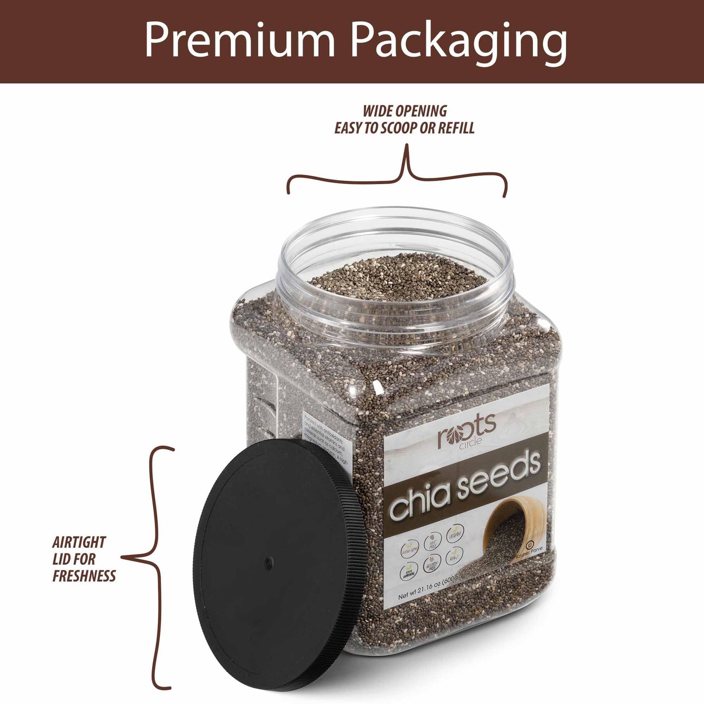 Roots Circle Non-GMO Chia Seeds | 1.3 Pound (Pack of 2) Raw Superfood, Vegan, Kosher, Nut & Gluten Free, Keto & Paleo Friendly |