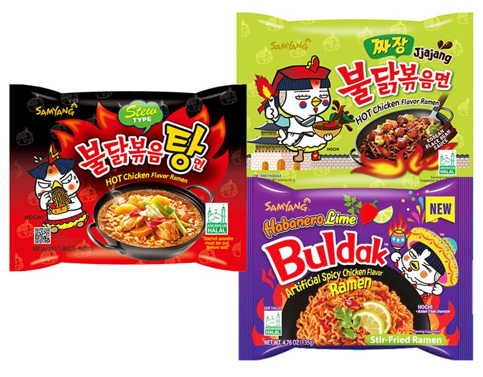 Pinstar Premium Samyang Spicy Hot Chicken Ramen Variety Pack - 11 Flavors, 54.2 Ounce, Includes FREE Chopsticks