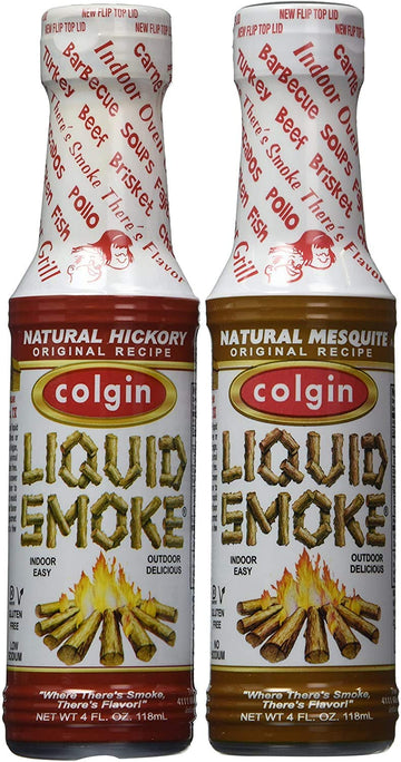 Colgin Hickory & Mesquite Liquid Smoke (4 Oz Each) Bundle For Home Cooks & Bbq Enthusiasts - Ideal Liquid Smoke For Cooking - Bold Texas Smokehouse Flavor For Meats, Sauces, & Sides (2 Pack)