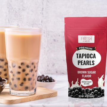 Fresh Finest Brown Sugar Boba Pearls For Boba Tea - 12 Servings Instant Tapioca Pearls Ready In 5 Minutes, 10 Oz Packs (2 Packs)