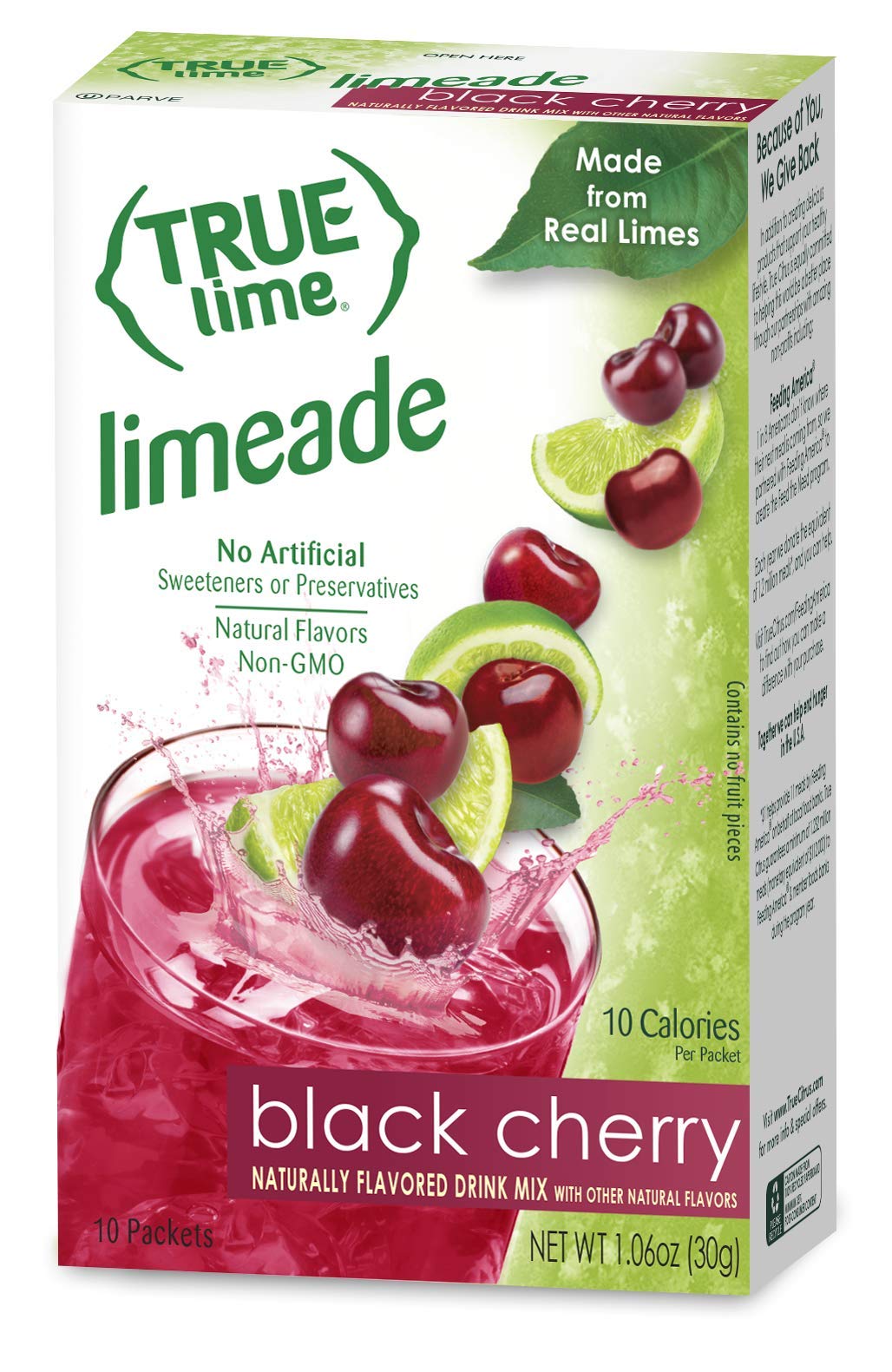 TRUE LIME Black Cherry Limeade Drink Mix (10 Packets) | Made from Real Limes | No Preservatives, No Artificial Sweeteners, Glute