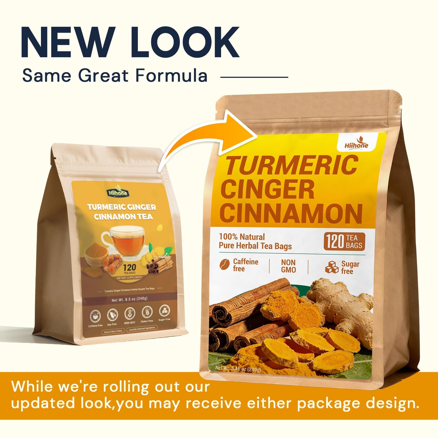 Turmeric Ginger Cinnamon Tea Bags No Sugar No Caffeine 120 Count