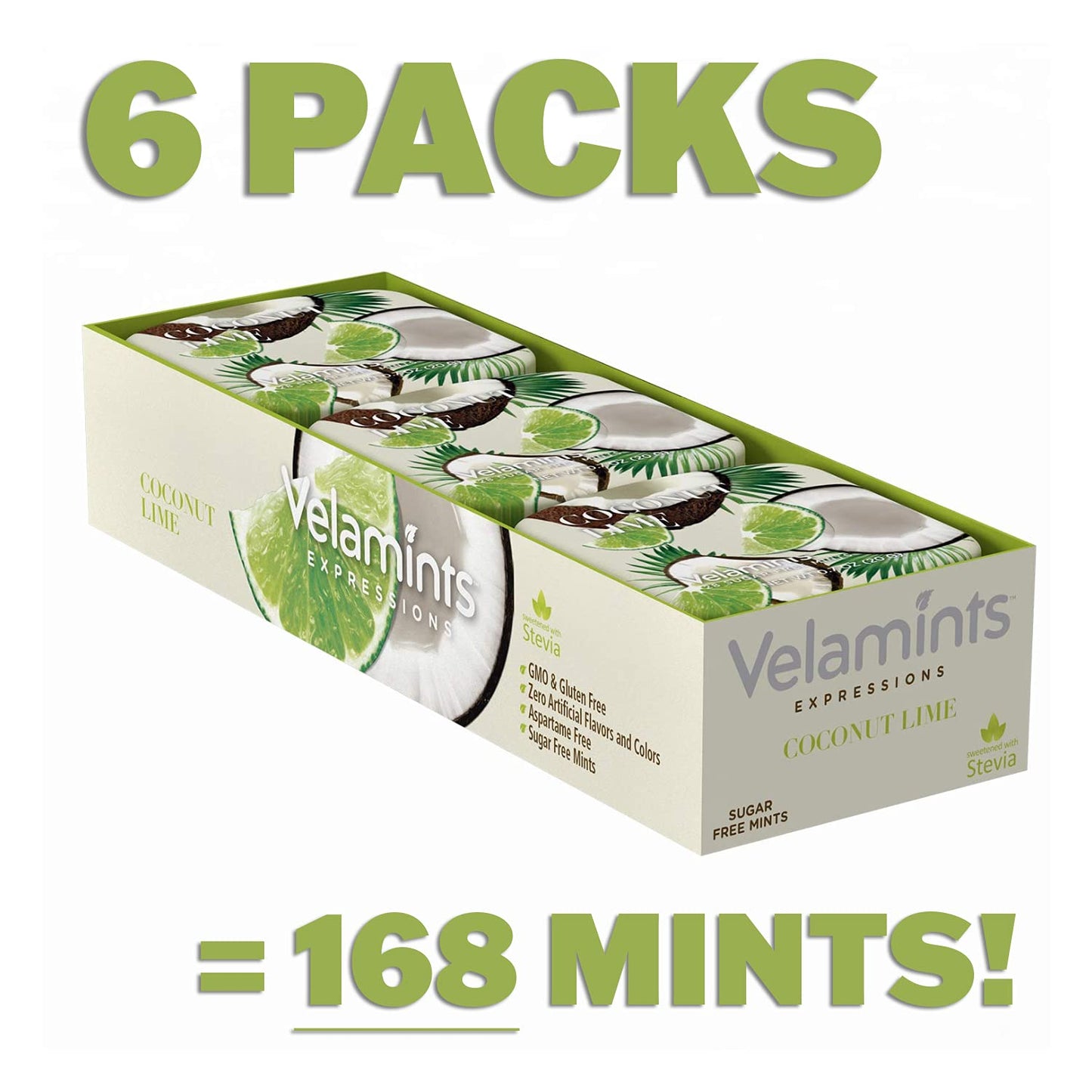 Velamints Sugar Free Mints - Breath Mints Tin Expressions Coconut Lime - Aspartame-Free Sweetened With Stevia, 20 Gram (Pack Of 6 Tins)