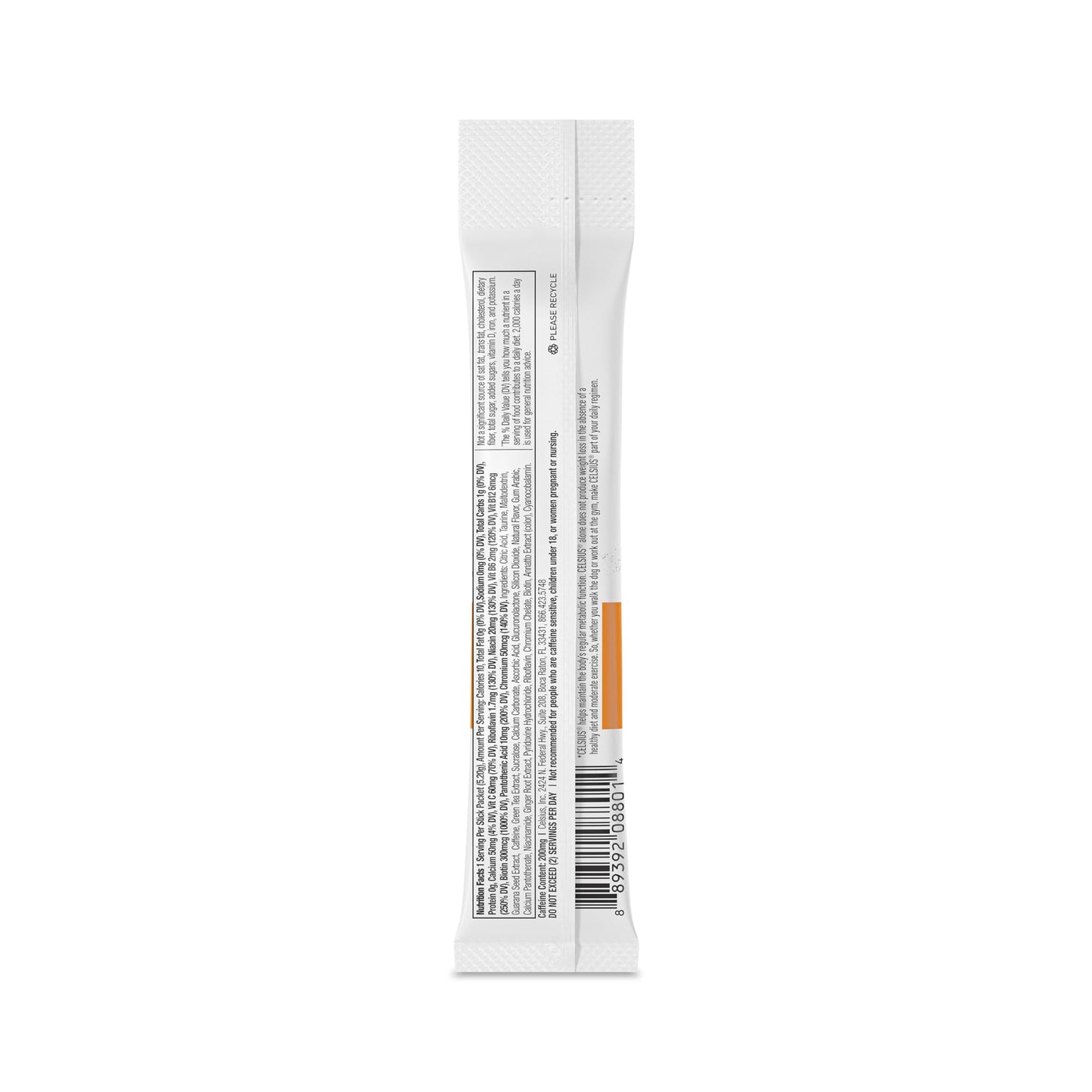 CELSIUS On-the-Go Powder Stick Zero Sugar, Orange, 14 Count, Model FGSS13026