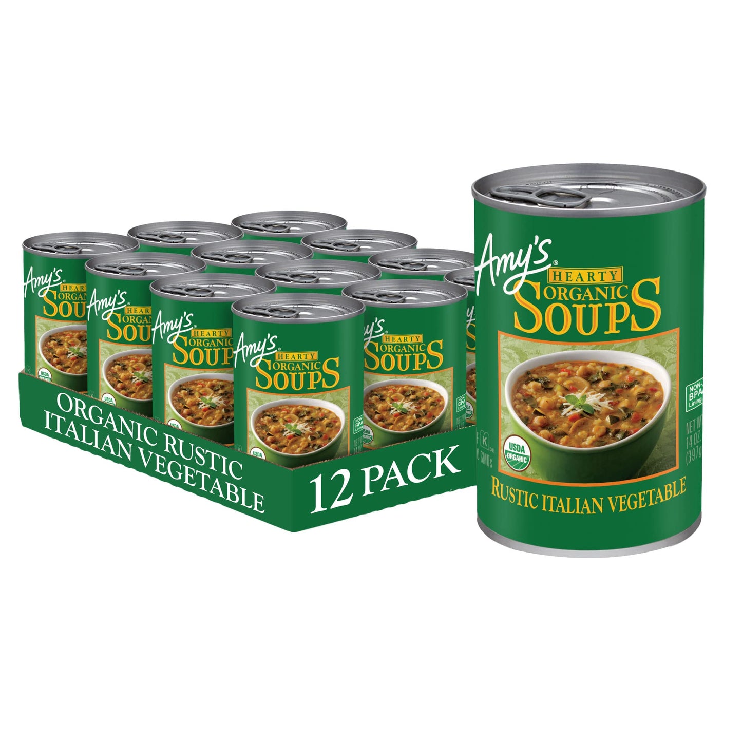 Amys Soup, Vegan Hearty Rustic Italian Vegetable Soup, Gluten Free, Made With Organic Beans and Rice, Canned Soup, 14 Oz (12 Pac