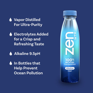 Zenwtr Ultra-Pure, Vapor Distilled Water, 16.9 Oz (Pack Of 12) Bottled Water, 9.5 Ph Alkaline Water With Electrolytes For A Cris