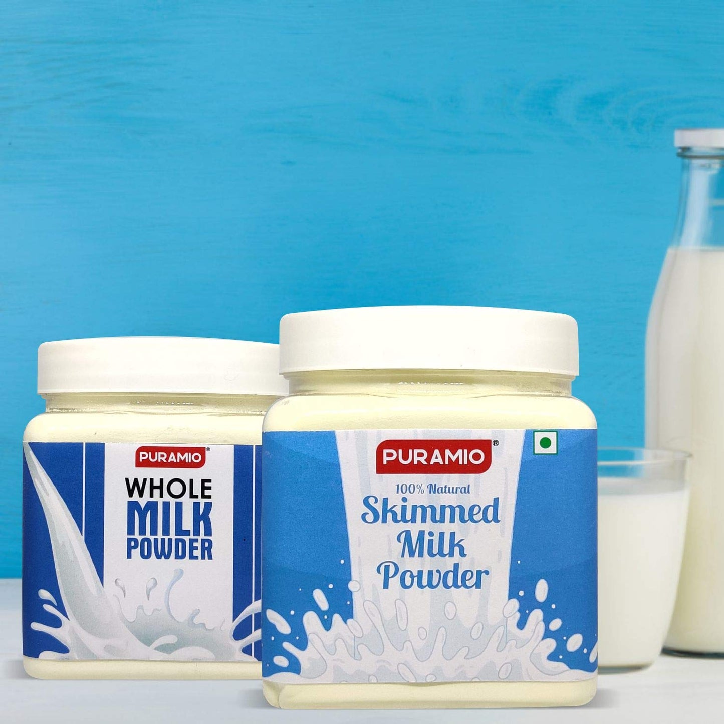 Puramio Combo Pack of Skimmed Milk (350g) & Whole Milk (300g) Powder