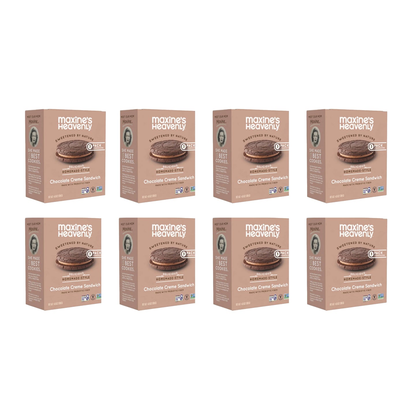 Maxines Heavenly Soft Baked Creme Sandwich Cookies | Prebiotic Fiber, Low Sugar, Vegan Snacks, Plant Based Snack, Gluten Free Snack - Healthy Snacks | 8 Pack (Chocolate Creme Sandwich)