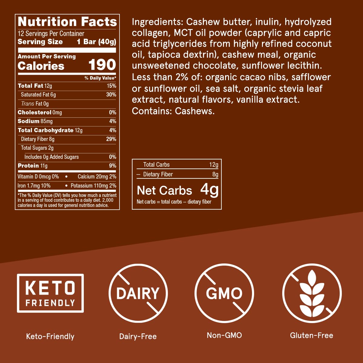 Bulletproof Chocolate Chip Cookie Dough Collagen Protein Bars, Pack of 12, Keto-Friendly Snack with MCT Oil