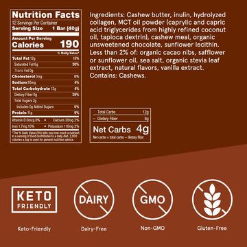 Bulletproof Chocolate Chip Cookie Dough Collagen Protein Bars, Pack of 12, Keto-Friendly Snack with MCT Oil