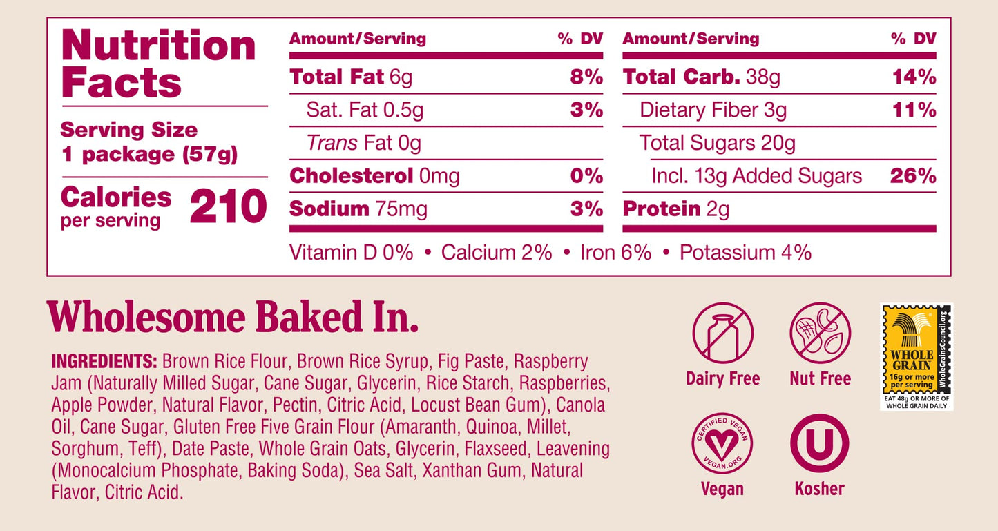 Natures Bakery Gluten Free Fig Bars, Raspberry, Real Fruit, Vegan, Non-Gmo, Snack Bar, 6 Boxes With 6 Twin Packs (36 Twin Packs)