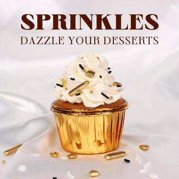 Sprinkles For Cake Decorating Gold Black And White Metallic Sprinkles For Cupcake Toppers Ice Cream Candy Cookie Decorations