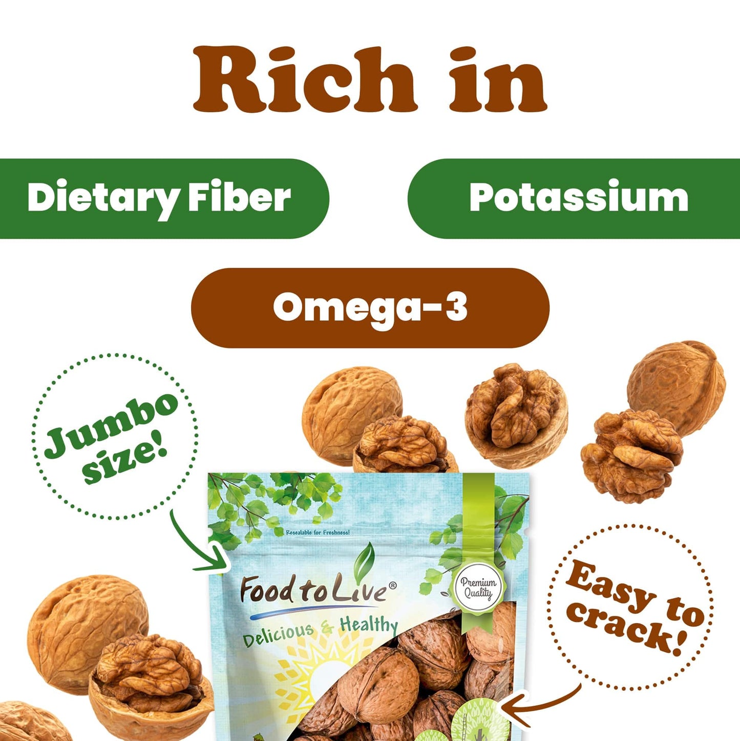 Food To Live Jumbo Walnuts In Shell, 1 Pound - California Chandler Variety. Rich In Omega-3S And Antioxidants. Keto-Friendly, Fr