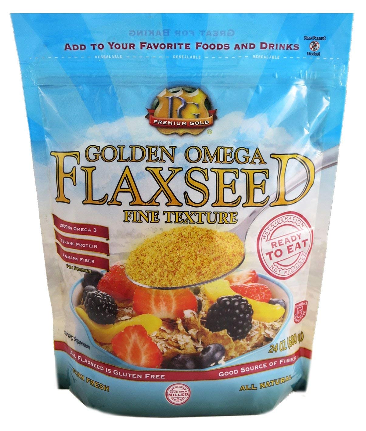 Premium Gold Ground Flax Seed High Fiber Food, Omega 3, 24 Ounce