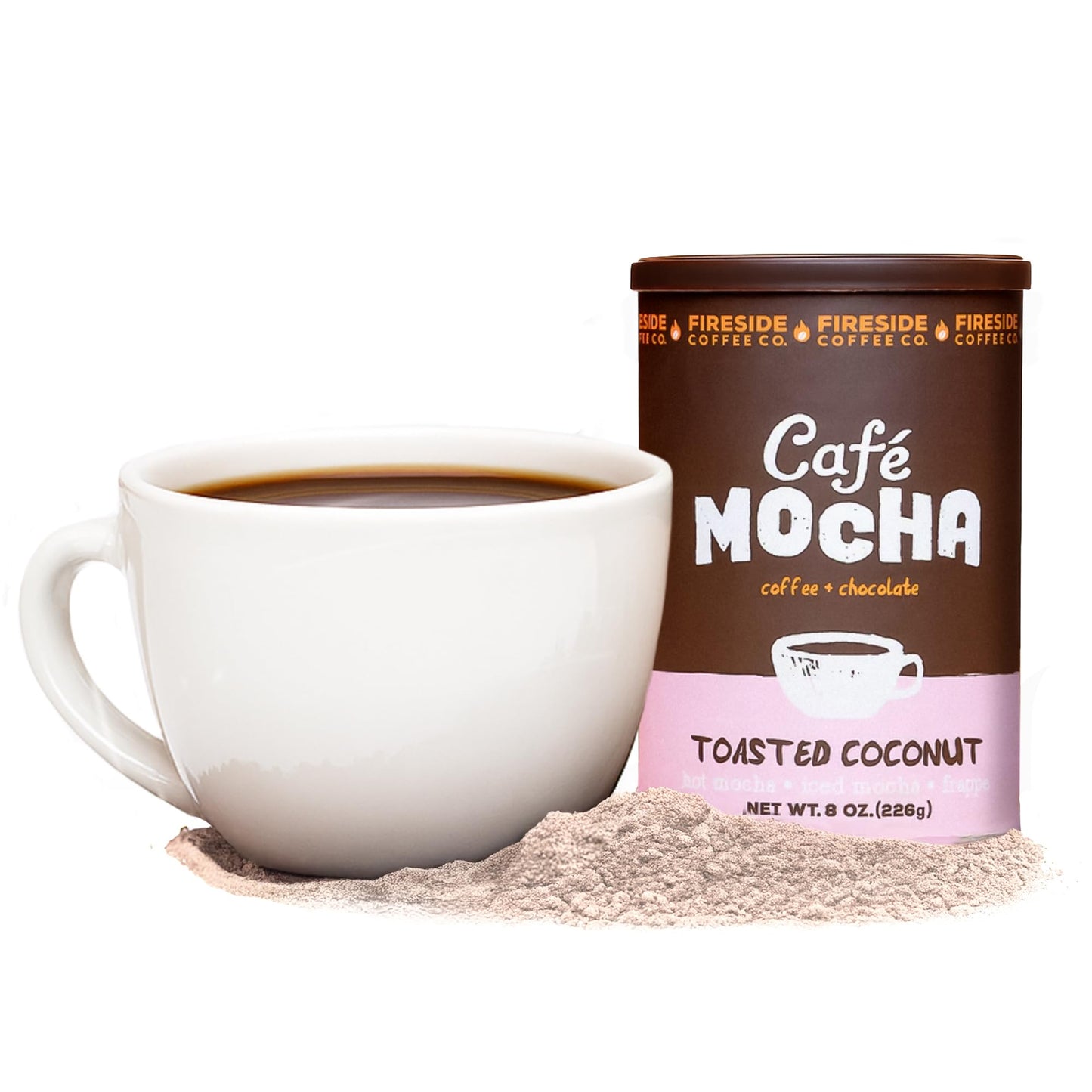 Fireside Coffee Toasted Coconut Cafe Mocha - Instant Coffee Chocolate Blend - Top-Grade Caffeinated Drink Mix For Hot Iced Milkshake And Mocha Frappe Mix Only Add Water And Enjoy 8 Ounces
