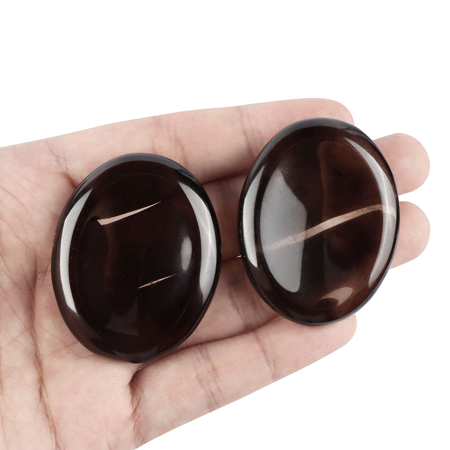 Artistone 2 Pcs Smoky Quartz Crystal Palm Stone Polished Chakra Thumb Worry Stones Set Healing Crystals For Anxiety Stress Relie