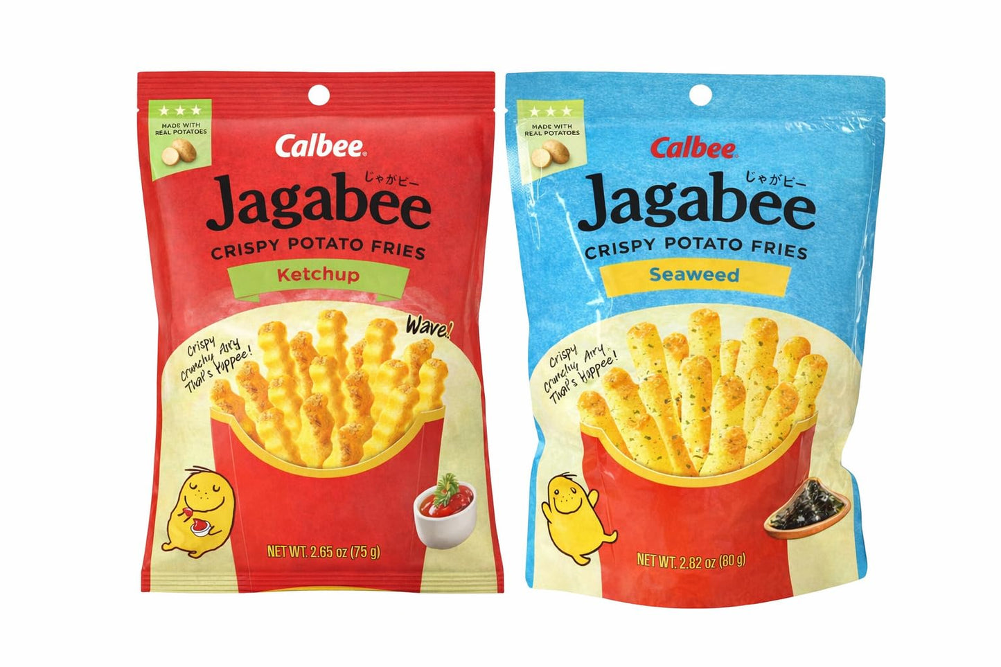 Calbee Jagabee Crispy Potato Fries, Ketchup and Seaweed Flavors, 2 Pack
