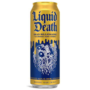 Liquid Death, Dead Billionaire Iced Tea, 8-Pack (King Size 19.2Oz Cans), Half Lemonade Half Black Tea Sweetened With Real Agave,