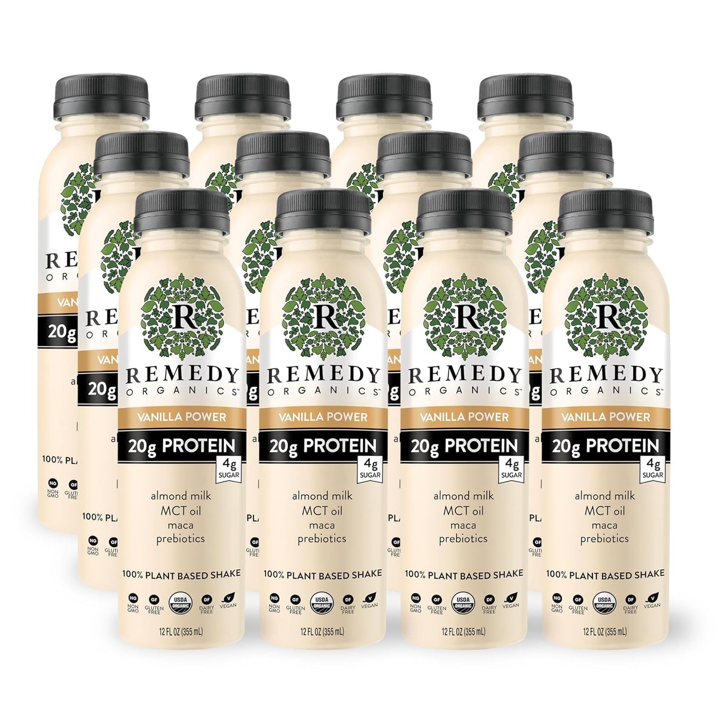 Remedy Organics Vanilla Dream Power 12-Pack | Plant Based MCT Oil Protein Shakes, Ready to Drink | USDA Organic, Vegan, Gluten F