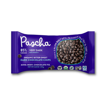 Pascha Organic Extra Dark Chocolate Chips - 85% Cacao Bittersweet - Vegan, Keto-Friendly Baking Chips - Rainforest Alliance Cert