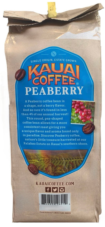 Kauai Coffee 100% Hawaiian Peaberry Whole Bean Coffee - 1Lb