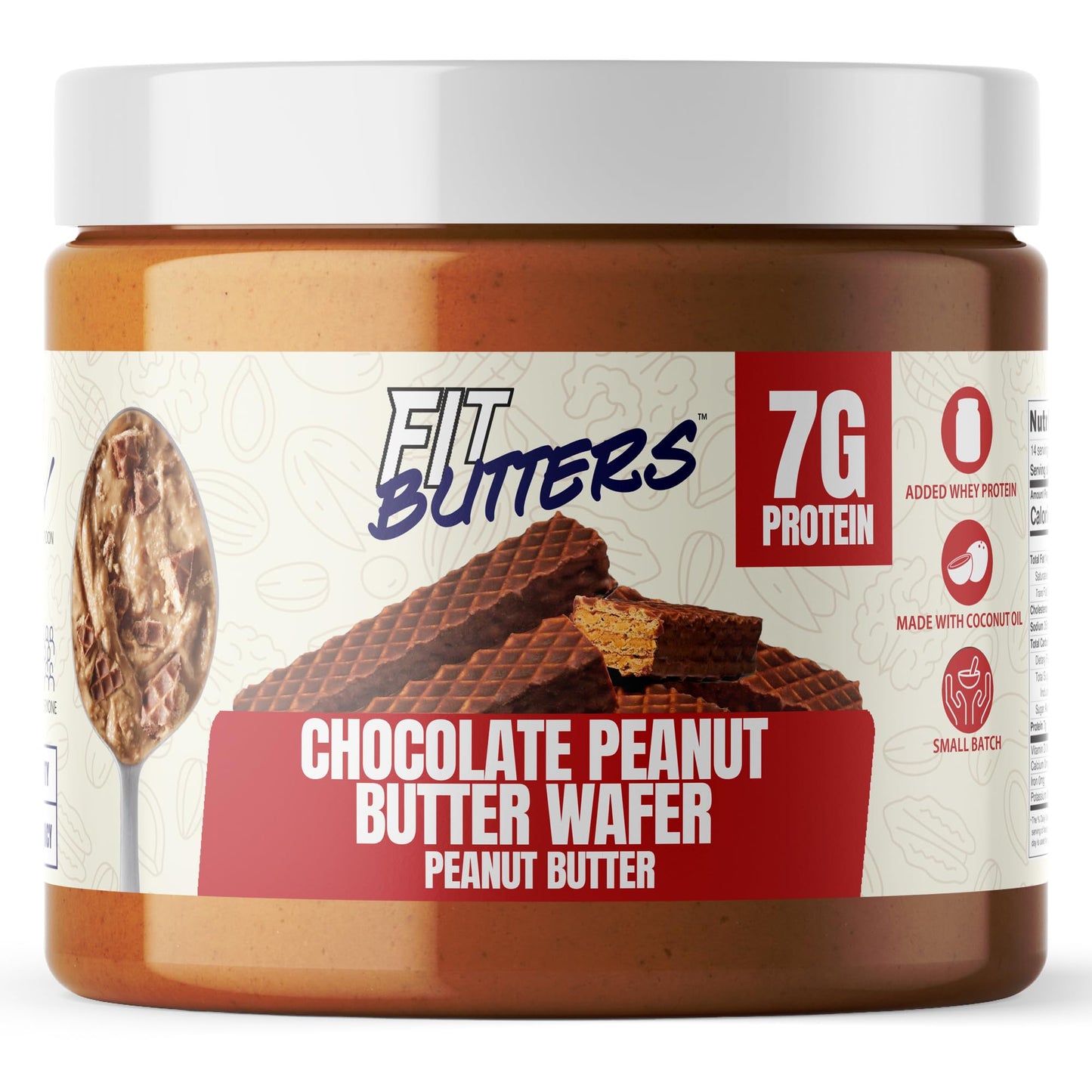 Fit Butters Chocolate Peanut Butter Wafer Peanut Butter Spread - Added Protein and Coconut Oil, Low Carb, Low Sugar, Complete Pr
