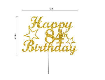 RokAPary 84 Birthday Cake Topper, Gold Glitter, Premium Acrylic, Sturdy Double-Sided, Made in USA, Model RCT217