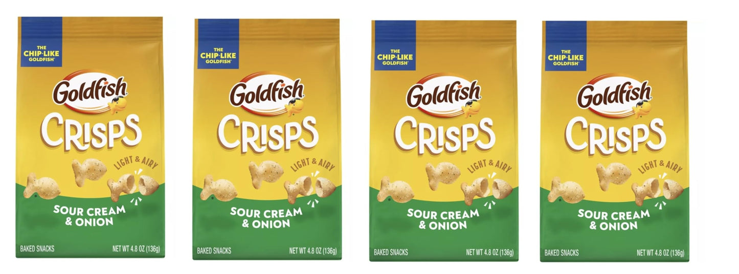Goldfish Crackers - 4 bags - Free of Dyes (Crisps Sour Cream & Onion 4.8oz)