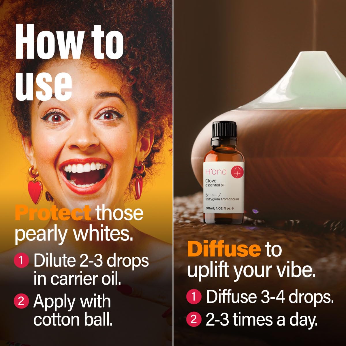 Hana Clove Oil For Tooth Aches & Pain - 100% Pure And Natural Clove Essential Oil - Therapeutic Grade Clove Oil Essential Oil -