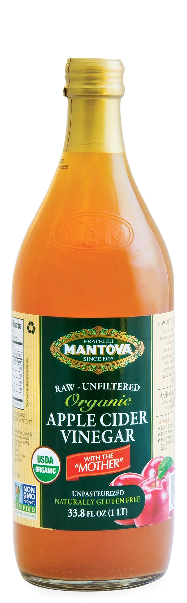 Mantova Organic Apple Cider with The Mother, 34 Oz (Pack of 2)