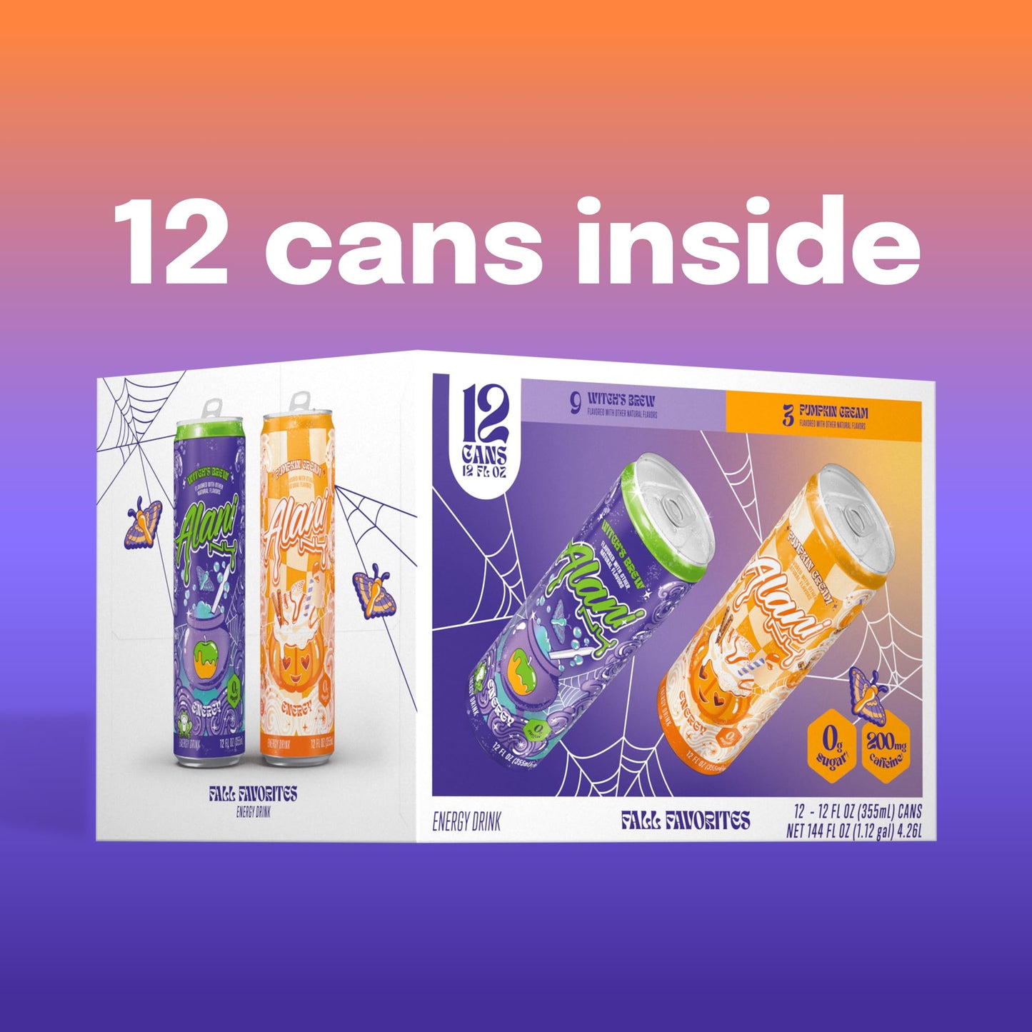 Alani Nu Energy Drink Variety Pack - Witchs Brew & Pumpkin Cream, Sugar Free, 200mg Caffeine, 12 Fl Oz Cans (Pack of 12)
