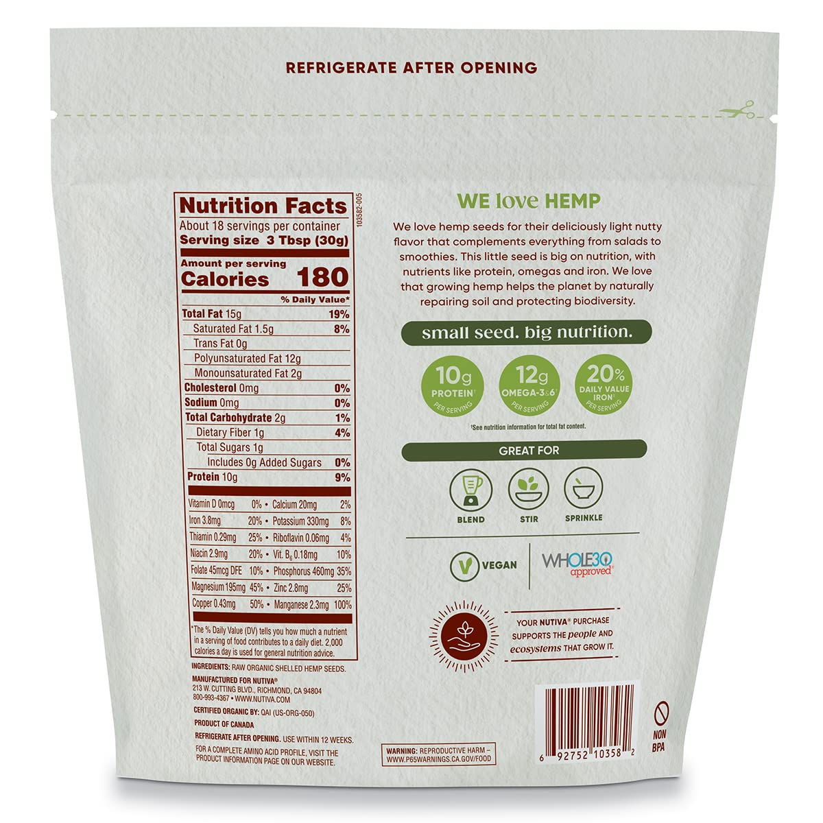 Organic Raw Shelled Hempseed 19 Ounces