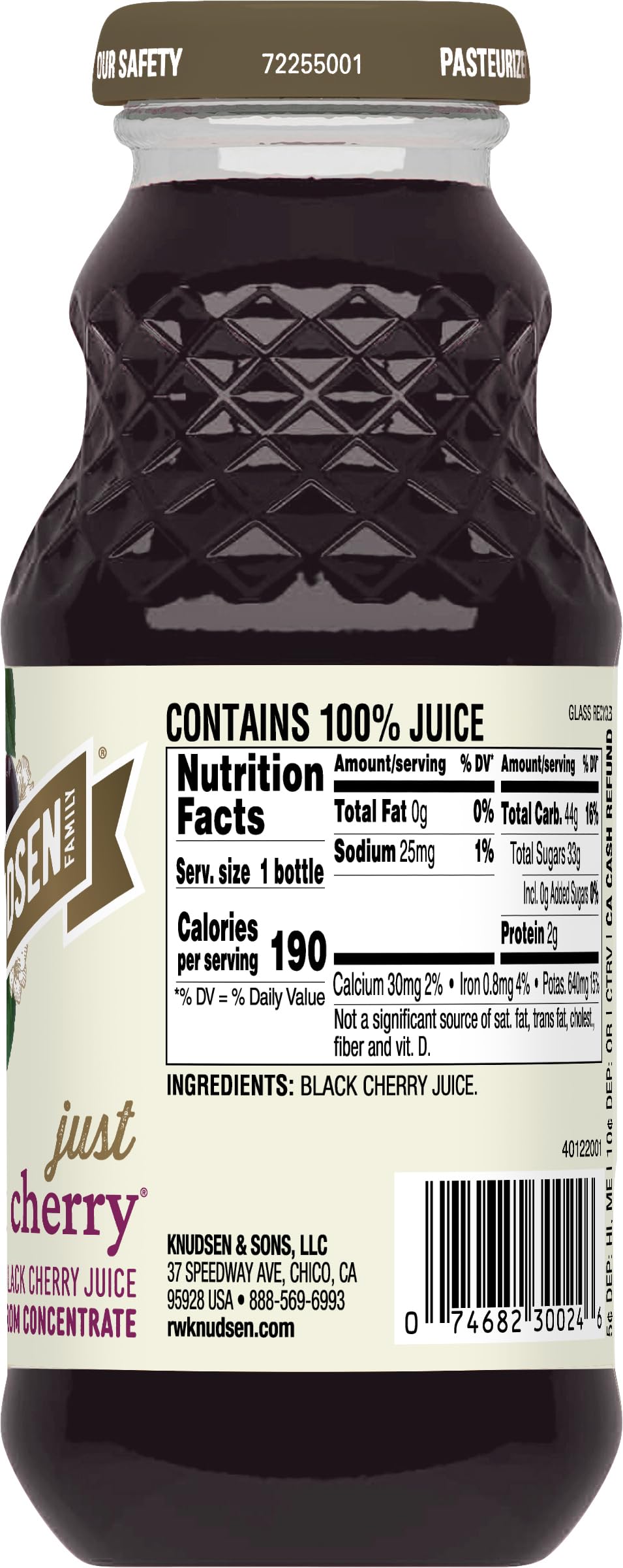 R.W. Knudsen Just Black Cherry Juice, 8 fl oz (12 Pack) - All-Natural Juice, No Added Sugar