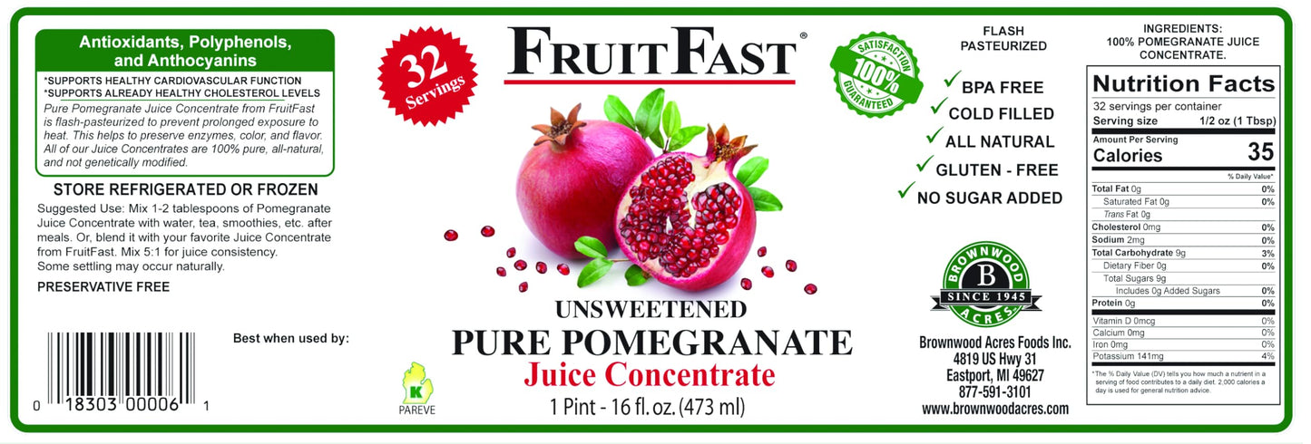 Pomegranate Juice Concentrate by FruitFast - Unsweetened, 65 Brix Pure Concentrate - 100% Pomegranate Extract - No Additives or