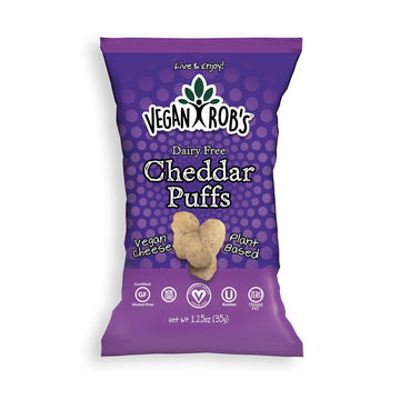 Vegan Robs Puffs, Cheddar | Dairy Free, Made with Vegan Cheese, Gluten-Free Snack, Plant Based, Vegan-Friendly, Non GMO | 1.25