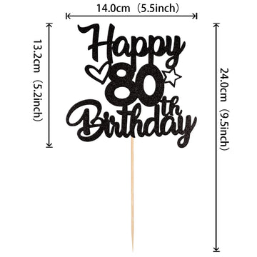 1 Pack Happy 80Th Birthday Cake Topper Glitter Heart Star 80 Fabulous Cake Pick Birthday Sign Cake Decorations For 80Th Birthday