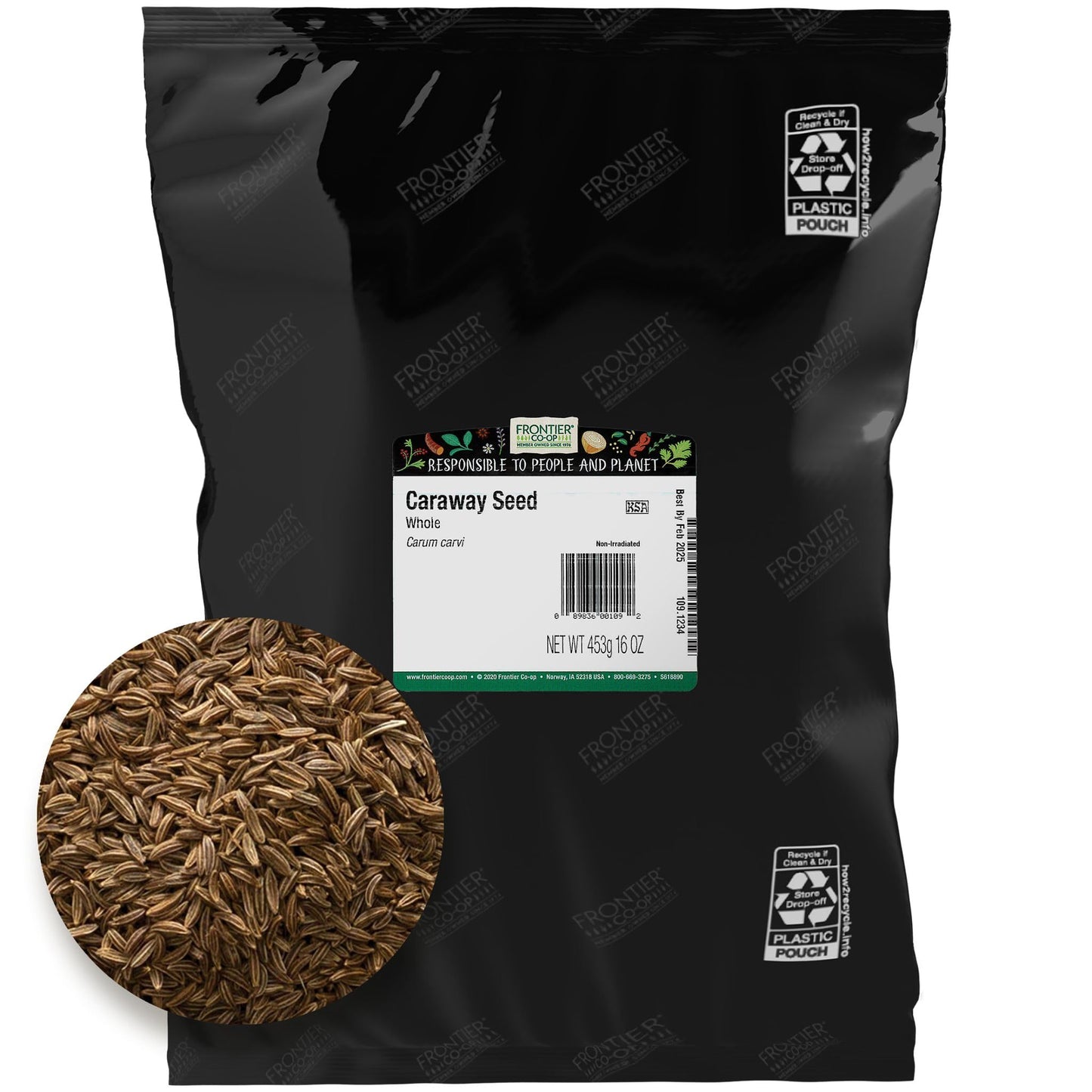 Frontier Co-Op Whole Caraway Seed, 1Lb Bulk Bag - Warm & Earthy Flavor - Caraway Seeds For Bread, Cooking, Baking & Culinary Dishes, Kosher