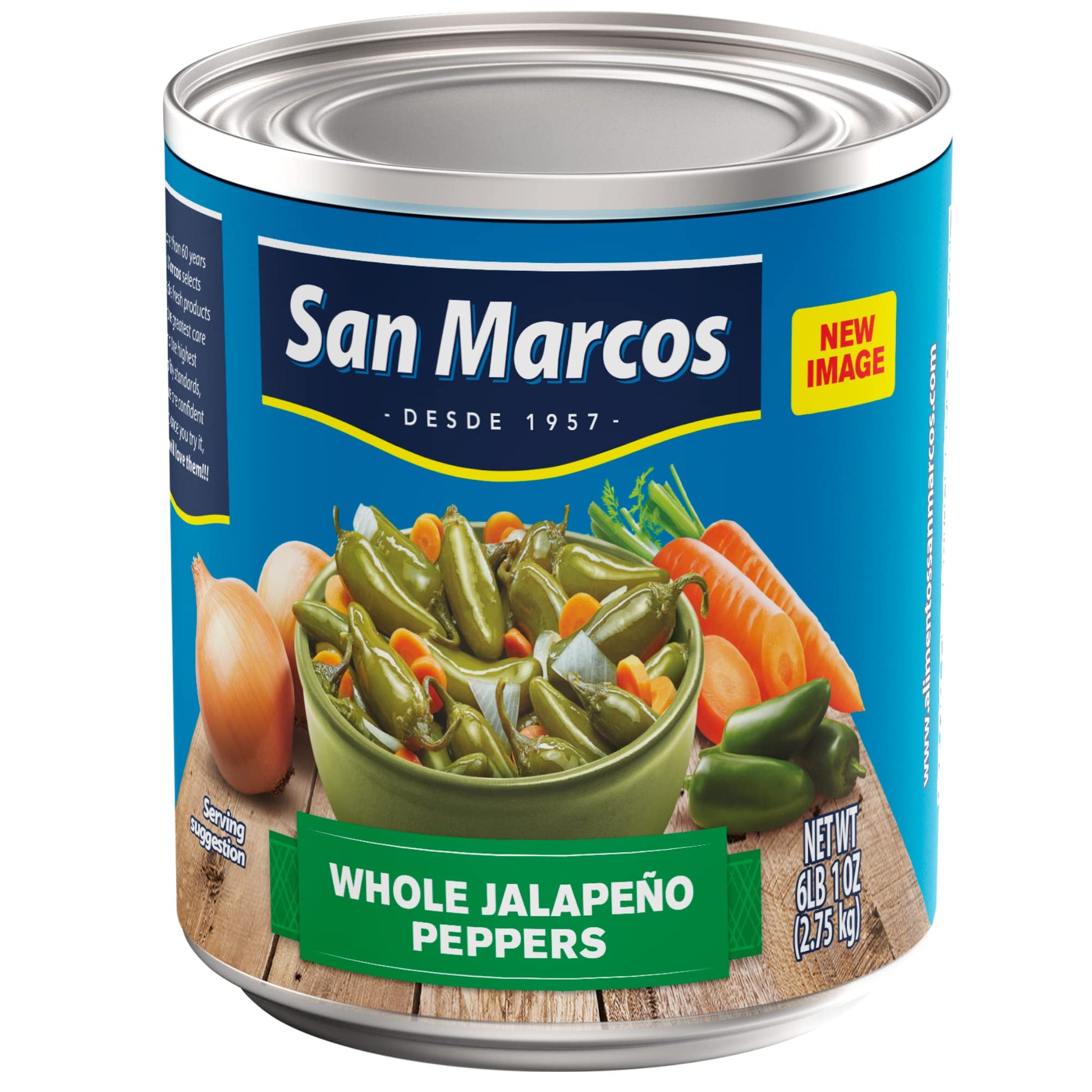 San Marcos Whole Jalapenos, 6 Lb, 97 Oz, Carefully Handpicked Whole Jalapeños Peppers