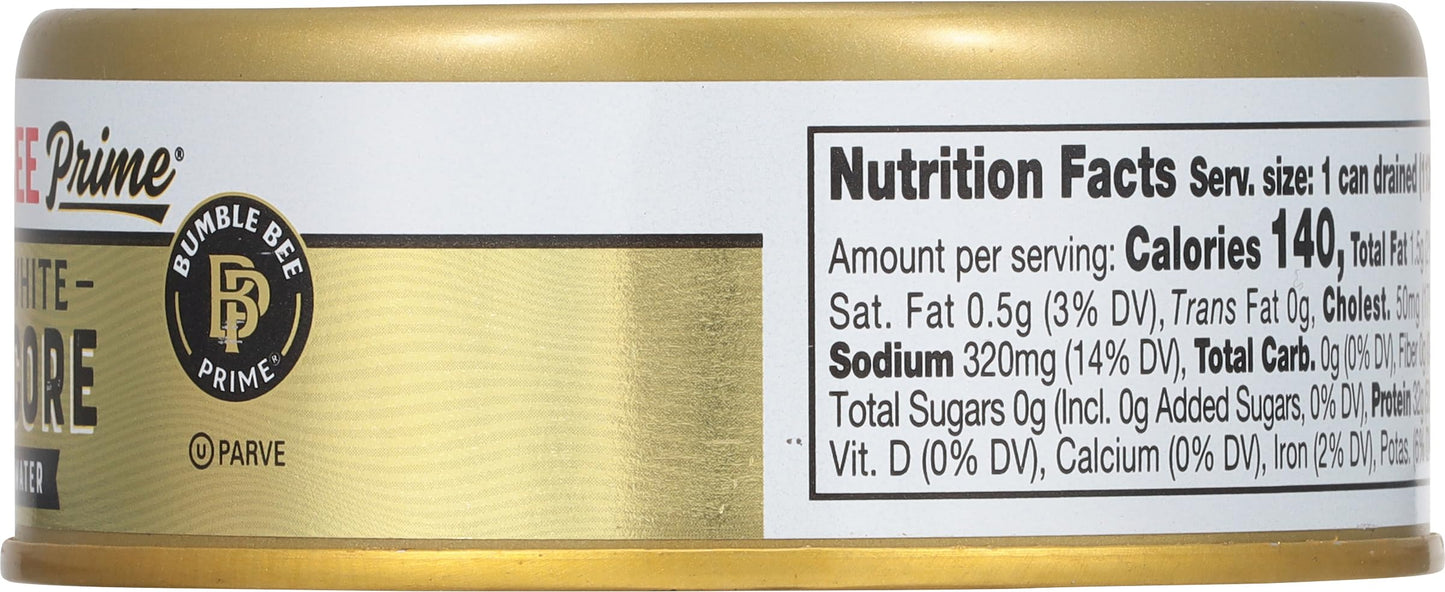 Bumble Bee Prime Solid White Albacore Tuna In Water, 5 Oz Cans (Pack Of 12) - Premium Wild Caught Tuna - 31G Protein Per Serving - Non-Gmo Project Verified, Gluten Free, Kosher