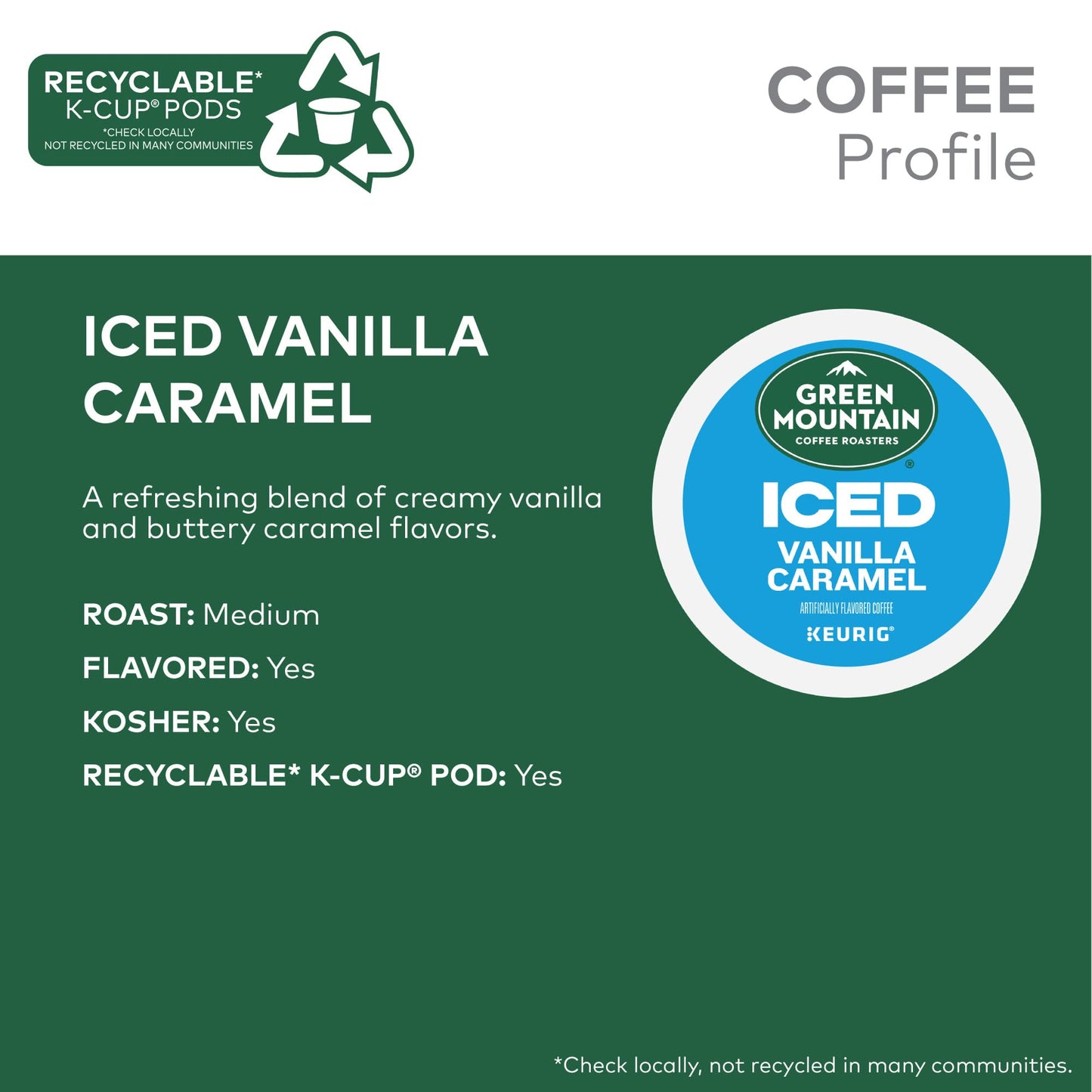 Green Mountain Coffee Roasters Iced Vanilla Caramel, Single Serve Keurig K-Cup Pods, Flavored Iced Coffee, 12 Count(Pack Of 6)