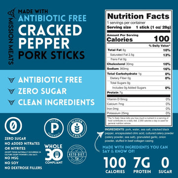 Mission Meats ed Pepper Pork Meat Sticks – Sugar Free, AIP & Paleo Friendly, 24 Count Pack