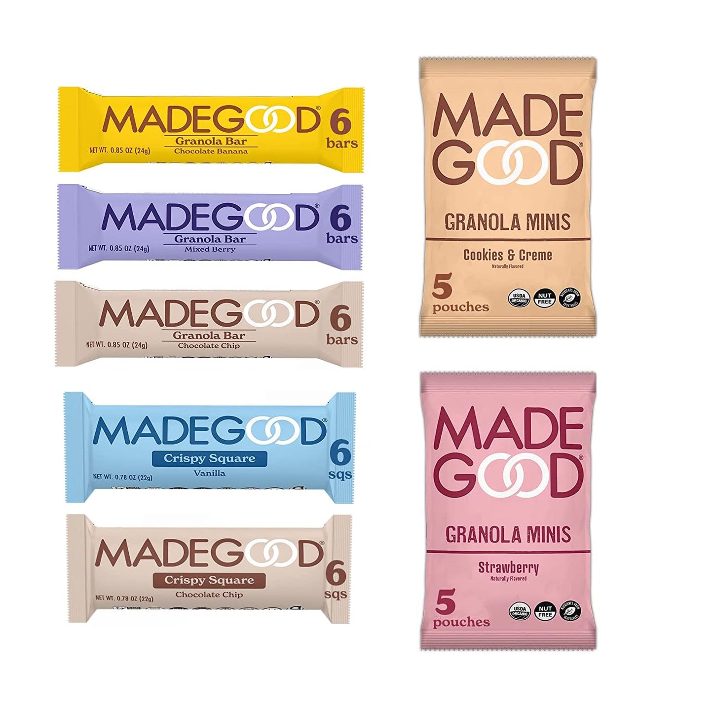Madegood Healthy Snacks Variety Pack (40 Count) Organic Assortment Of Granola Bars, Granola Mini And Crispy Squares; Individuall