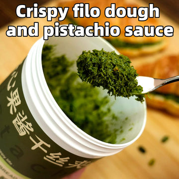 Pistachio Cream Paste With Dried Shredded Fillo Dough For Dubai Chocolate Bar - Authentic Quick Sweet Snack, Ideal Stuffed Desse