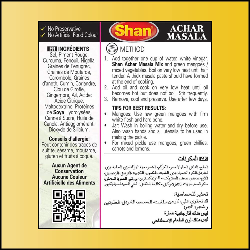 Shan Achar Recipe And Seasoning Mix 3.52 Oz (100G) - Spice Powder For Traditional Hot And Spicy Pickle - Suitable For Vegetarian