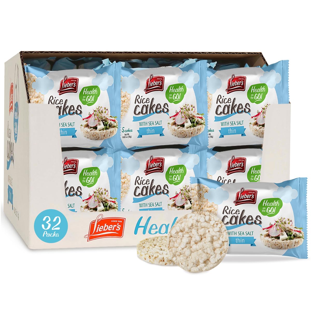 LEIBERS Rice Cakes On the Go Snack Pack - 32 Packs - Made with Brown Rice, Sea Salt, 5 Thin Cakes Per Pack - Kosher, Vegan, Whea