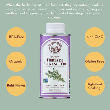 La Tourangelle Herbs De Provence Infused Sunflower Oil, High-Oleic Oil For Cooking, Vinaigrettes & Dipping Sauces, 8.45 Fl Oz